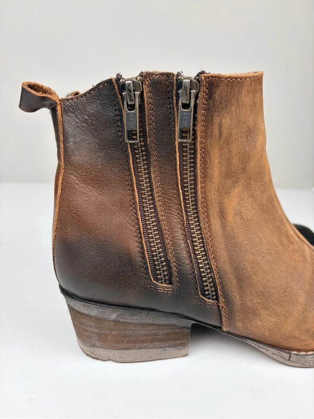 Circle G Burnished Distressed Leather Ankle Boots Sz 7.5 Western Double‎ Zip
